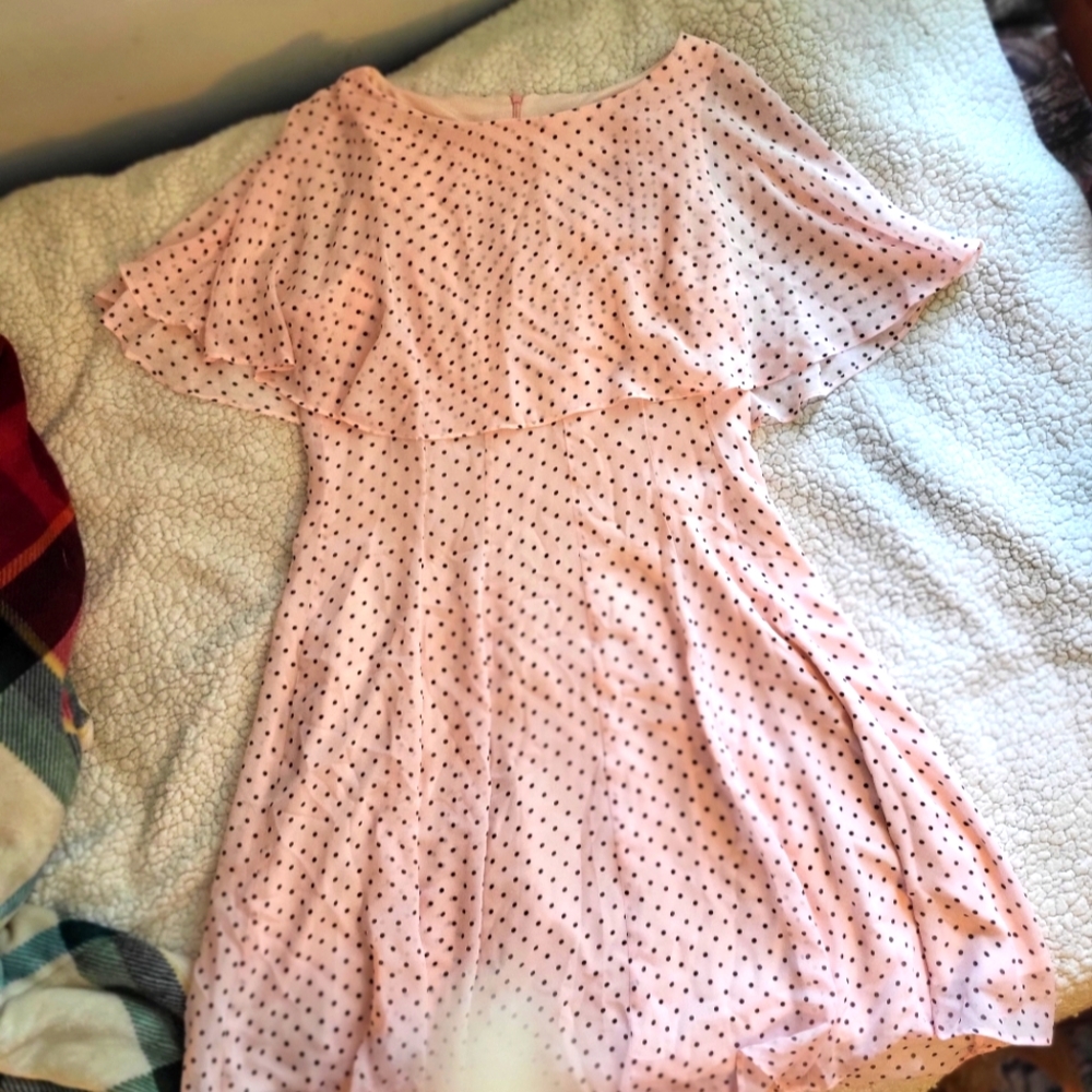 Pink polka dot dress.